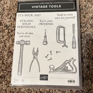 Stampin up vintage tools cling stamp Set with Tools and Phrases